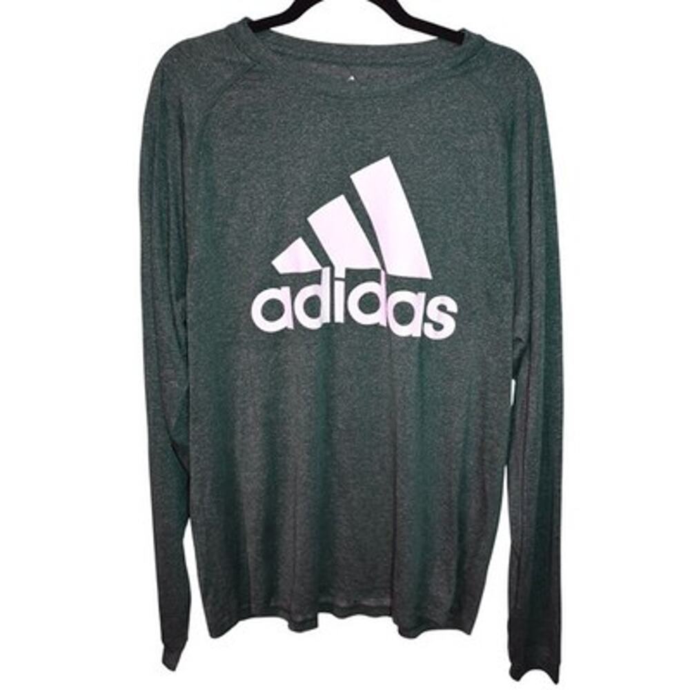 Adidas Shirt Mens Large Green Long Sleeve Climalite Athletic Pullover Polyester
